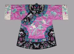 An attractive Chinese bright cerise pink satin silk jacket