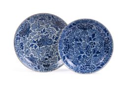 Two Chinese blue and white 'peony' chargers