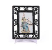 A Chinese Famille Jaune porcelain plaque