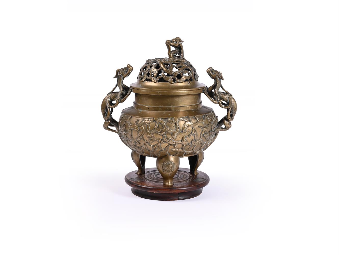 A large Chinese bronze censer and cover