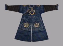 A Chinese blue-ground silk gauze 'dragon' robe