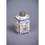 A Chinese Dutch decorated tea caddy
