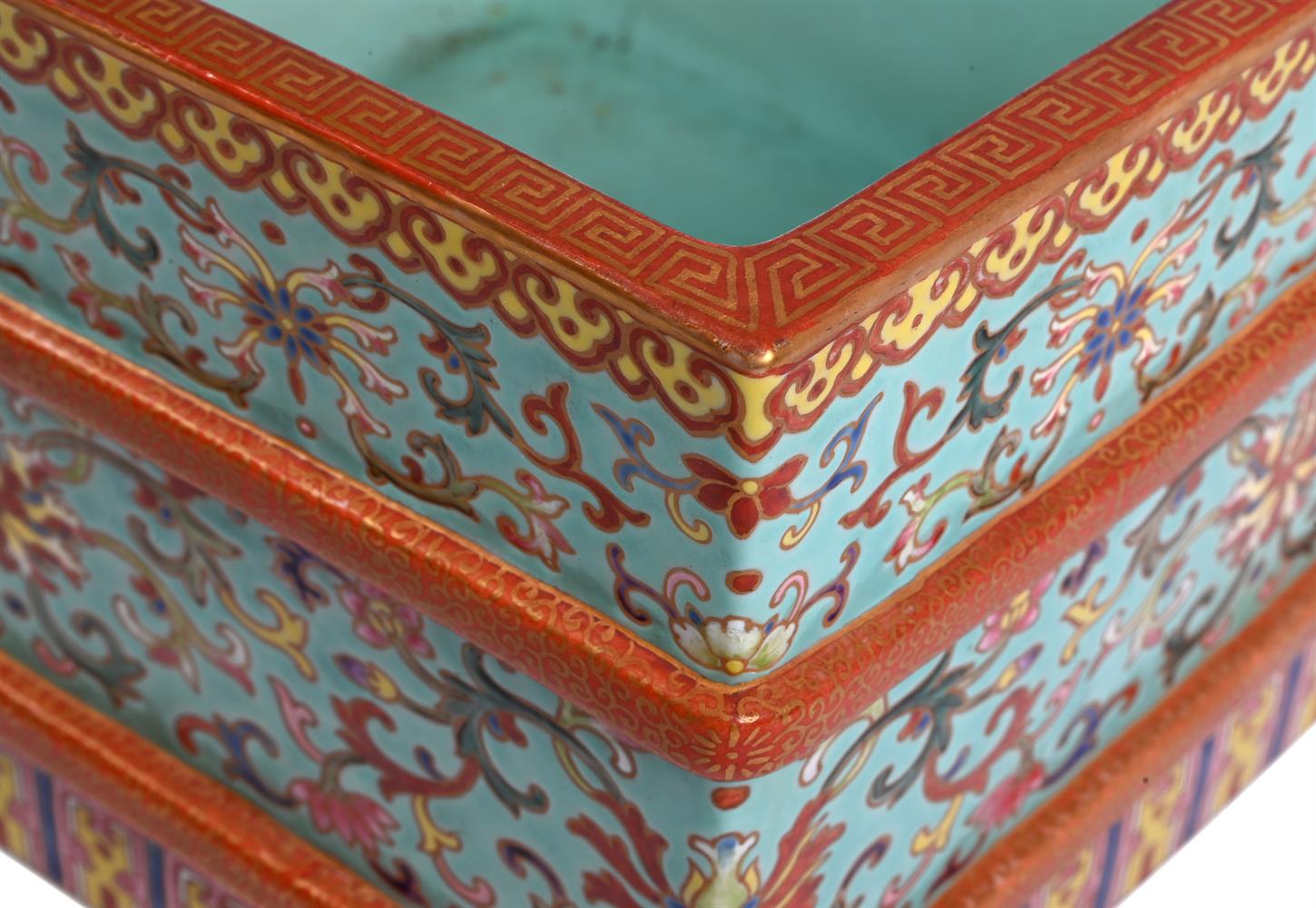 A Chinese turquoise-ground square jardinière or small ice-chest