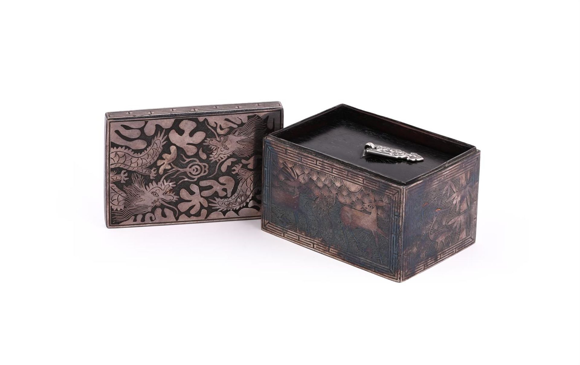 A Korean iron and silver inlaid 'dragon' box - Image 2 of 5