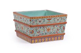 A Chinese turquoise-ground square jardinière or small ice-chest