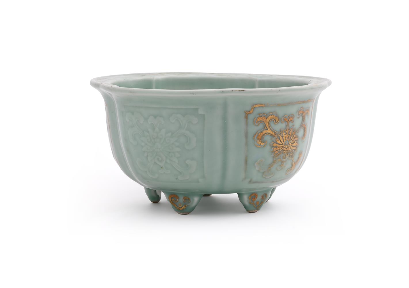 A Chinese celadon lobed jardinière