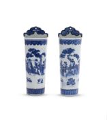 A pair of Chinese blue and white spill vases