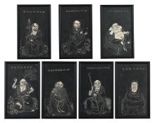 A complete set of ink rubbings on paper of eighteen luohans