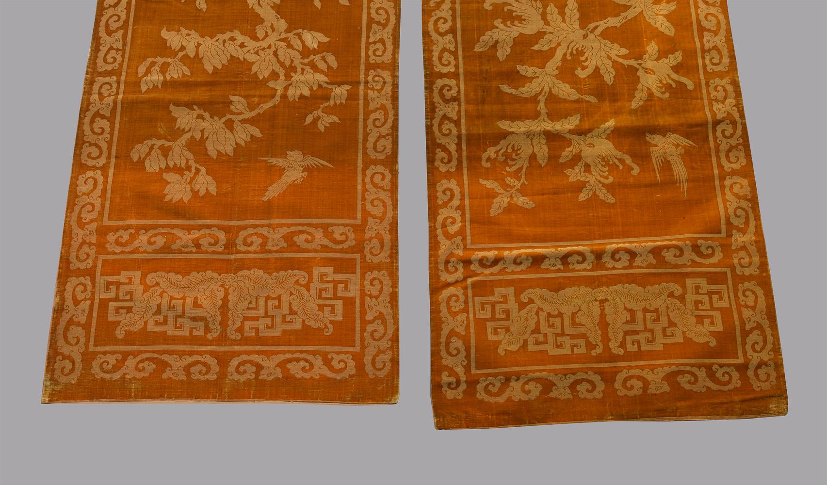 A good near pair of Chinese ochre yellow cut-velvet chair or screen panels - Image 3 of 5