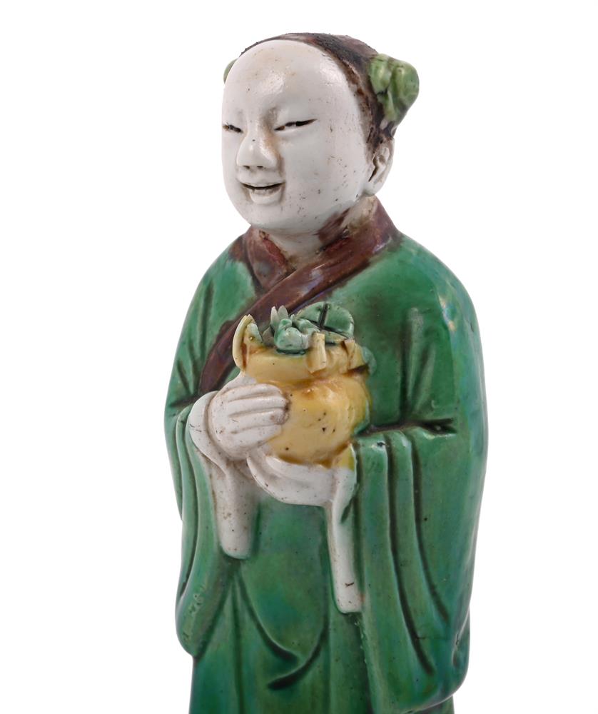 A Chinese Famille Verte figure of Lan Caihe - Image 3 of 6