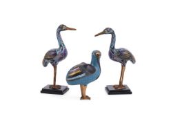 A pair of Chinese cloisonné cranes