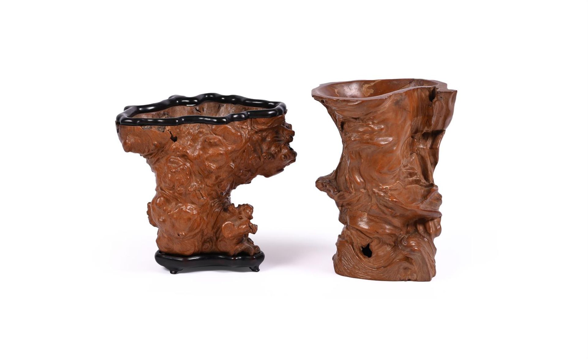 Two Chinese boxwood brushpots