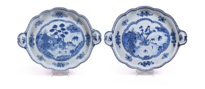 A large pair of Chinese blue and white trays