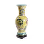 A large Chinese yellow ground Famille Rose 'Dragon' vase