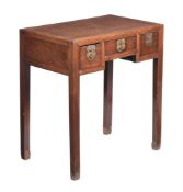 A Chinese hardwood and burr elm side table