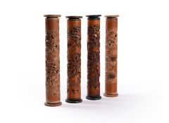 A group of four bamboo scroll cases
