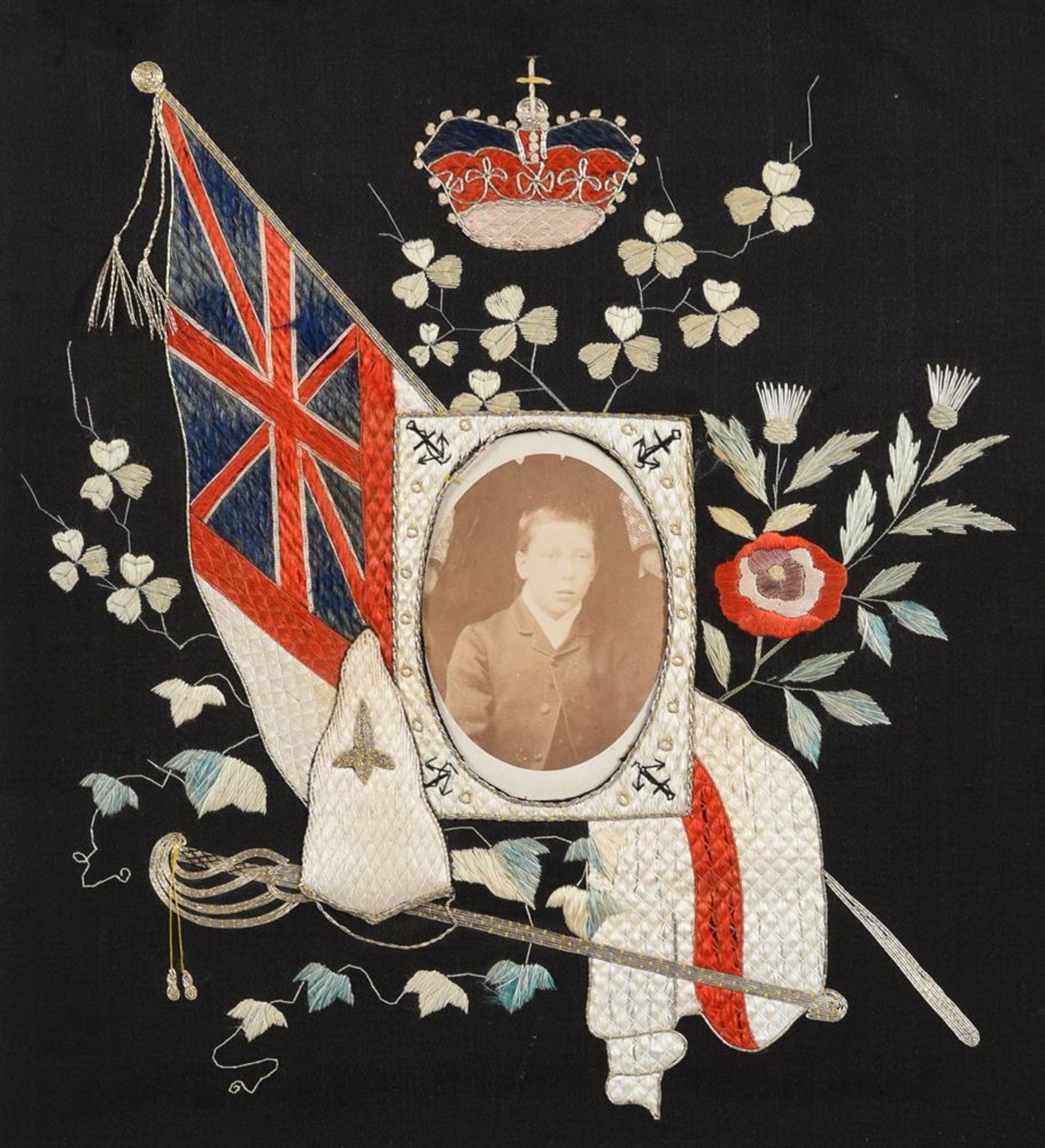 Three Japanese Anglo-Japanese Alliance 'Naval' silk embroideries - Bild 3 aus 7
