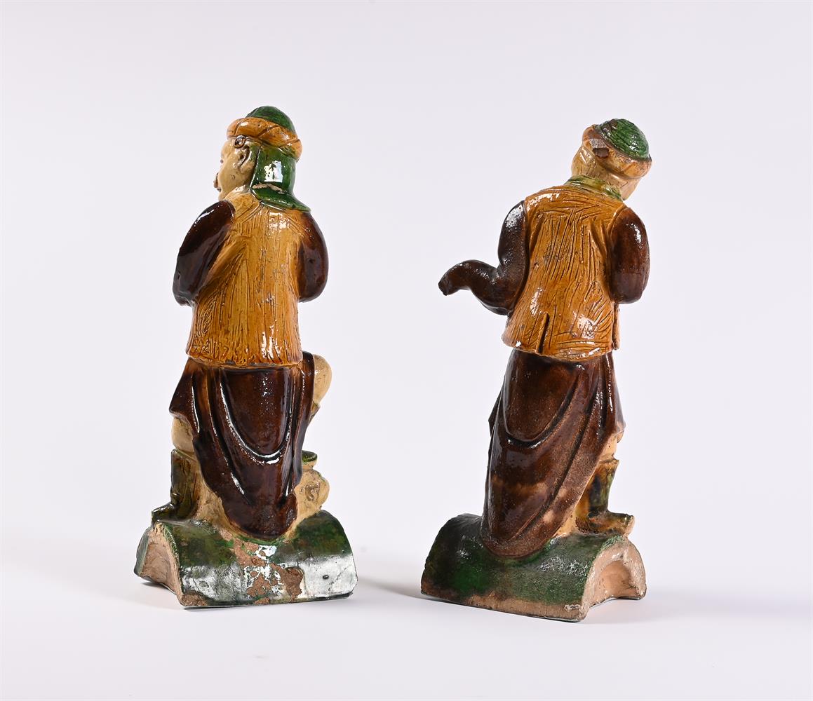 An unusual pair of Sancai-glazed ridge-tile figures of 'dancers' - Image 3 of 3