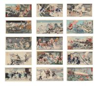 Sino-Japanese War: A Collection of fifteen woodblock oban tate-e triptych prints