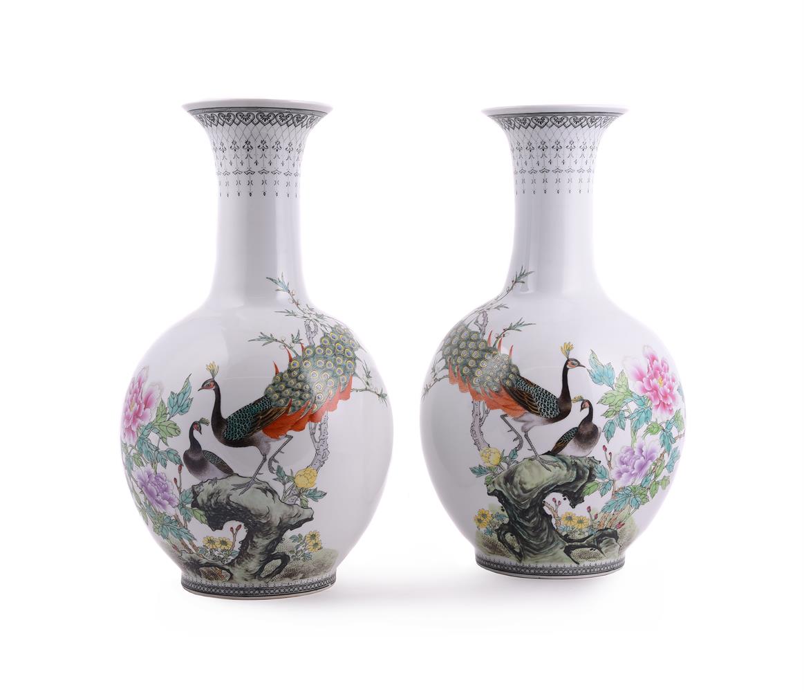 A pair of large Chinese Famille Rose vases