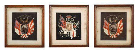 Three Japanese Anglo-Japanese Alliance 'Naval' silk embroideries