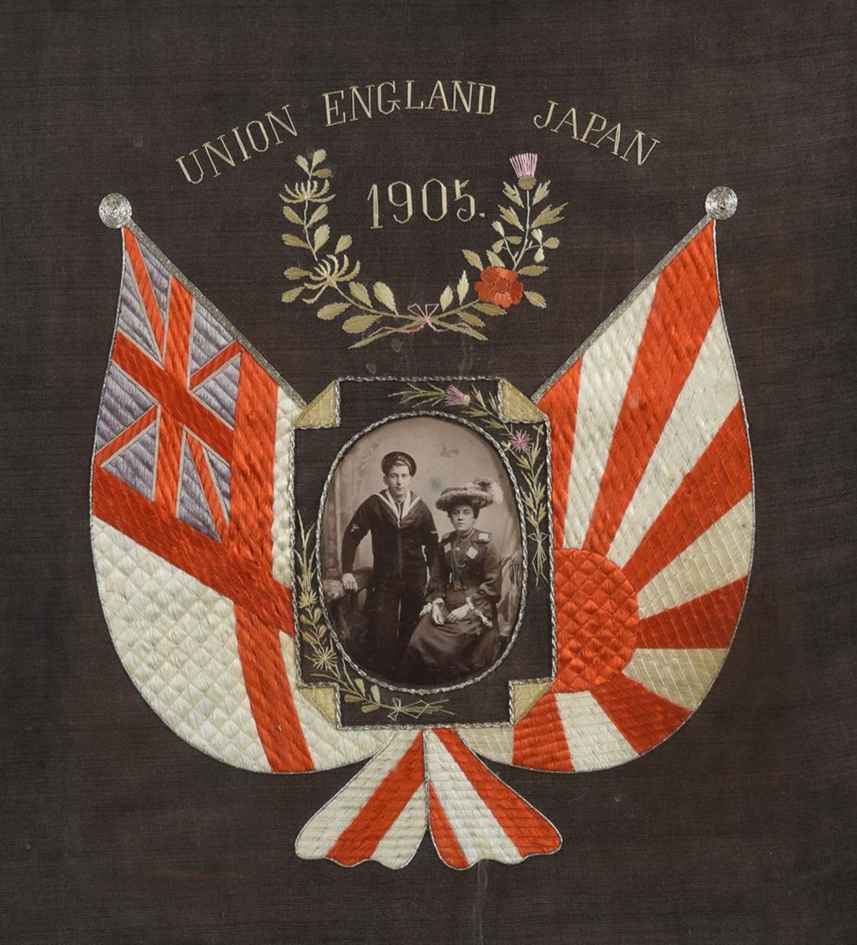 Three Japanese Anglo-Japanese Alliance 'Naval' silk embroideries - Bild 4 aus 7