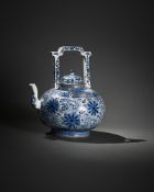 A large Chinese blue and white teapot or winepot