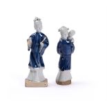 Two Chinese biscuit blue-glazed figures