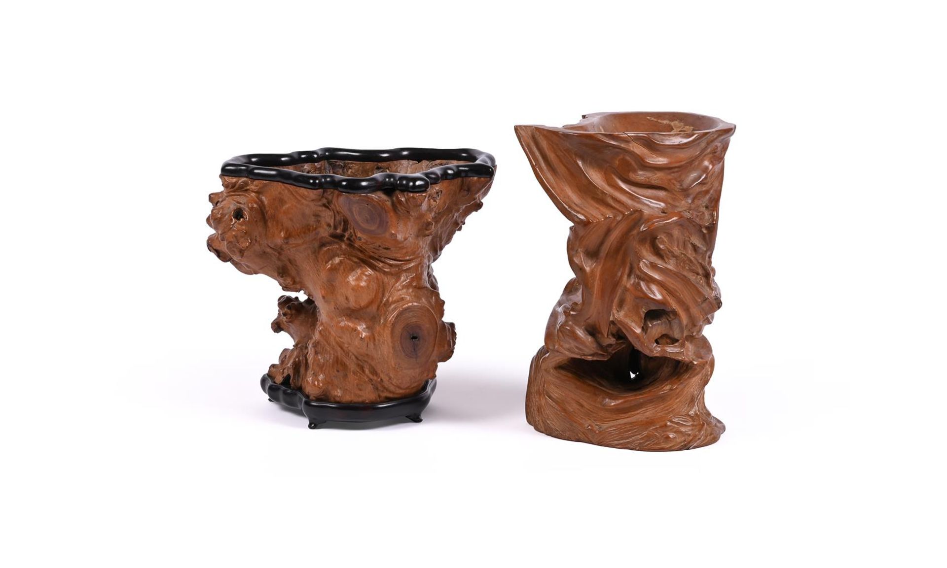 Two Chinese boxwood brushpots - Image 2 of 2