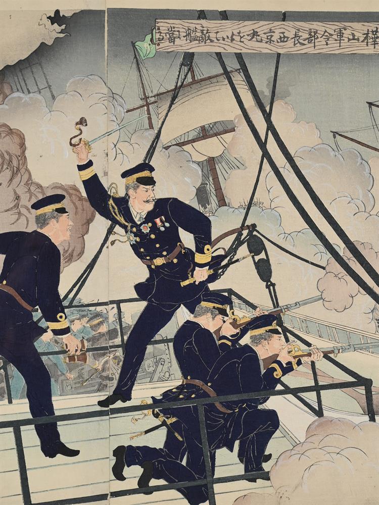 Sino-Japanese War: A Collection of fifteen woodblock oban tate-e triptych prints - Image 17 of 19