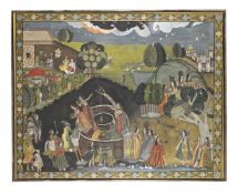 A very large Mughal style painting on cloth