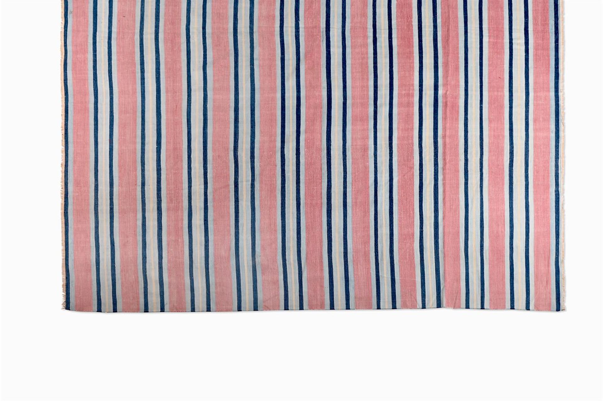 RASBERRY PINK, INDIGO AND PALE BLUE EVE STRIPED DHURRIE - Image 2 of 2