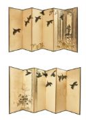 A PAIR OF JAPANESE SIX FOLD PAPER SCREENS, 20TH CENTURY