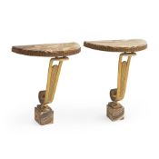 A PAIR OF FRENCH ART DECO GILT IRON CONSOLE TABLES, CIRCA 1930