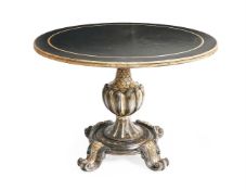 AN ITALIAN BAROQUE STYLE SILVER GILT AND EBONISED PAINTED TABLE, MID 20TH CENTURY