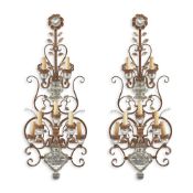 BANCI, FLORENCE: A PAIR OF GILT METAL & CUT GLASS 'VASE OF FLOWERS' WALL SCONCES