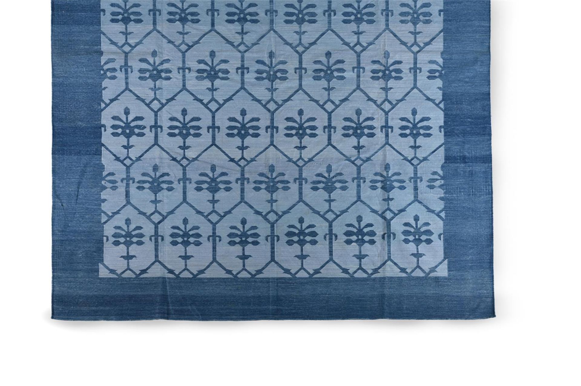 A BLUE ON BLUE BHOPAL DESIGN DHURRIE, MODERN - Image 2 of 2