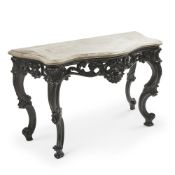AN ANGLO INDIAN EBONISED MAHOGANY CONSOLE IN THE ROCOCO STYLE,19TH CENTURY
