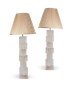 A PAIR OF ROCK CRYSTAL 'CUBE' TABLE LAMPS IN ART DECO STYLE BY GUINEVERE