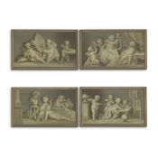 A SET OF FOUR EN-GRISAILLE OIL PAINTINGS OF WINGED PUTTI EMBLEMATIC OF THE ARTS, CIRCA 1830