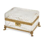 A FRENCH CLEAR CUT GLASS AND GILT METAL MOUNTED BOX AND HINGED COVER CIRCA 1920, POSSIBLY BACCARAT