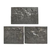 A SET OF THREE LARGE PLASTER RELIEFS OF CLASSICAL SCENES, 19TH CENTURY FRENCH OR BELGIAN