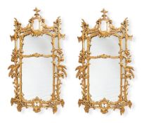 A PAIR OF CHINESE CHIPPENDALE STYLE CARVED GILTWOOD MARGINAL MIRRORS, ENGLISH