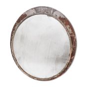 A CZECHOSLOVAKIAN IRON FRAMED CONVEX 'RAILWAY' MIRROR,MID 20TH CENTURY