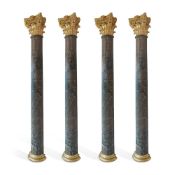 A SET OF FOUR CONTINENTAL SIMULATED MARBLE AND PARCEL GILT WALL HALF COLUMNS, MID/LATE 18TH CENTURY