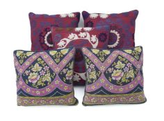 A GROUP OF FIVE CUSHIONS INCLUDING TWO PAIRS AND A SINGLE BY GUINEVERE