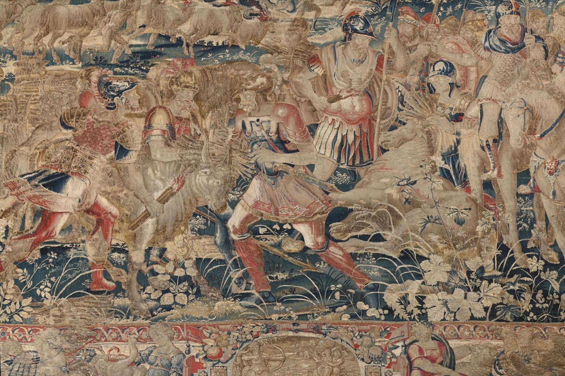 A RARE FLEMISH WOOL AND SILK HISTORICAL TAPESTRY DEPICTING A SCENE FROM THE LIFE OF HANNIBAL - Image 2 of 5