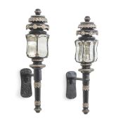 A LARGE PAIR OF TOLE & SILVER PLATE COACH LANTERNS FRENCH, CIRCA 1900