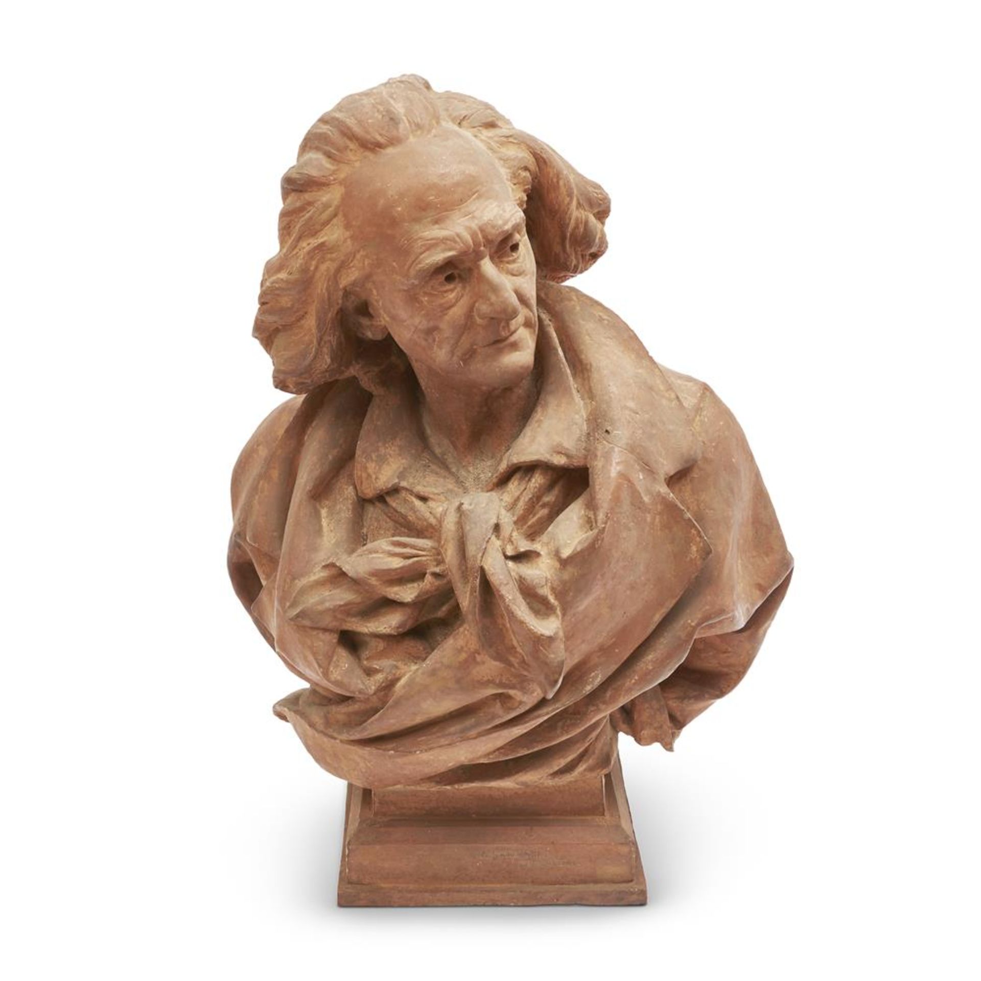 A LARGE FRENCH TERRACOTTA BUST OF FRANZ LISZT (1811-1886) MODELLED BY LUCIEN PALLEZ, CIRCA 1900