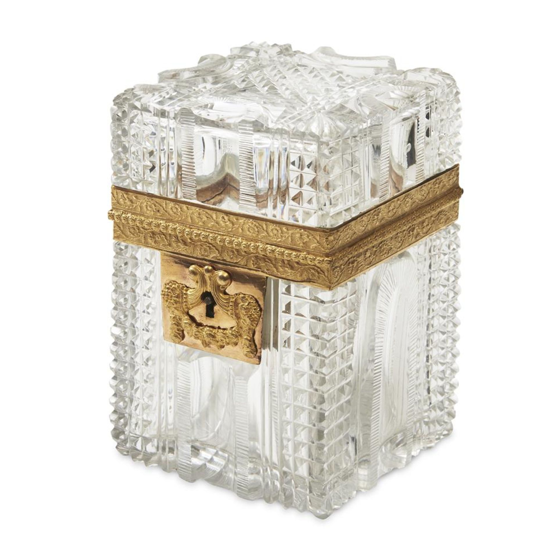 A CHARLES X/LOUIS PHILIPPE CUT GLASS AND GILT METAL MOUNTED BOX AND HINGED COVER